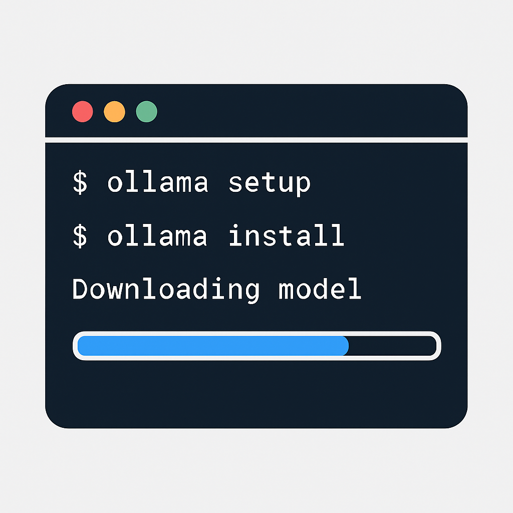 Terminal screen showing Ollama installation and model download