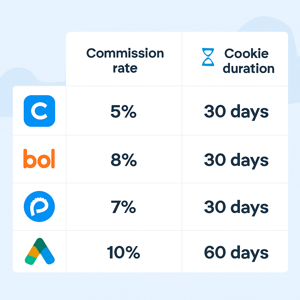 Dutch affiliate program commission comparison chart