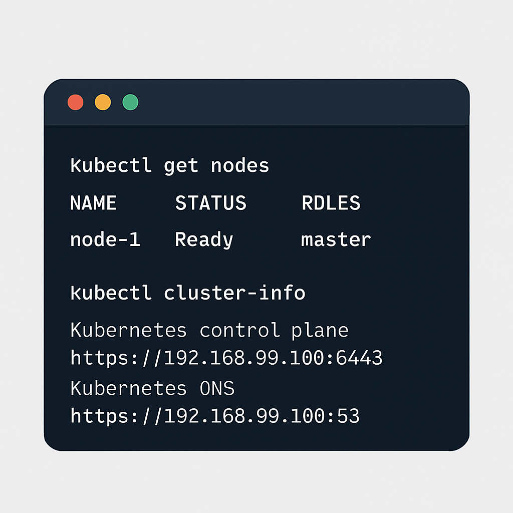 Terminal interface displaying Kubernetes kubectl commands and cluster status