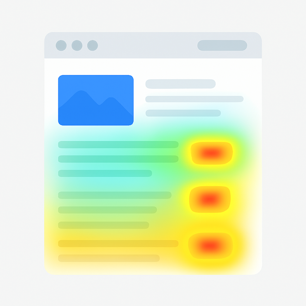 Website heatmap displaying highest converting affiliate link positions