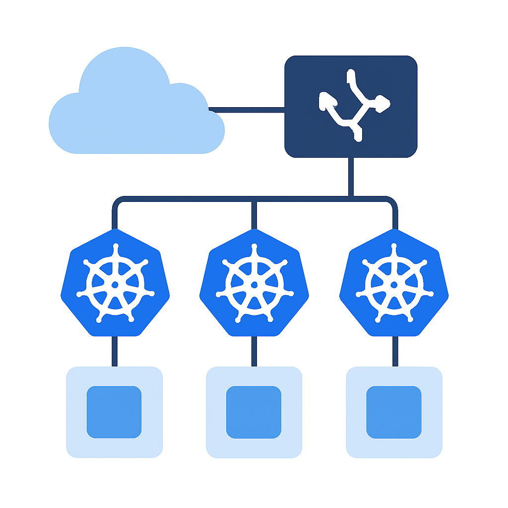 Kubernetes networking diagram with services, pods and load balancer connections