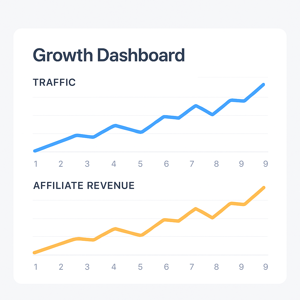 Analytics dashboard displaying affiliate marketing growth metrics