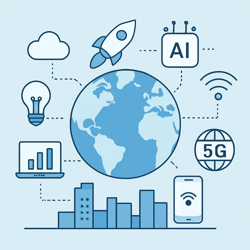 Global tech landscape with interconnected innovations