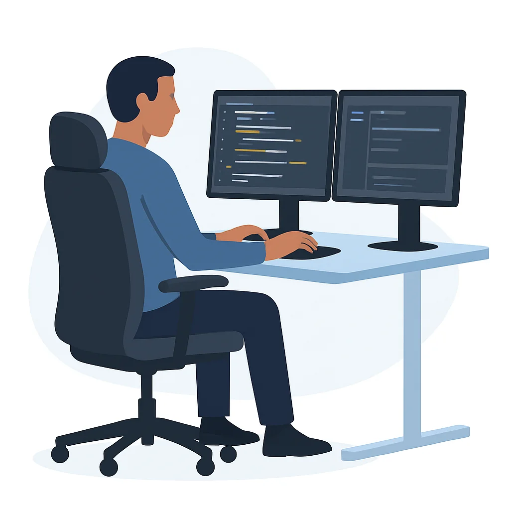 Developer coding in ergonomic chair