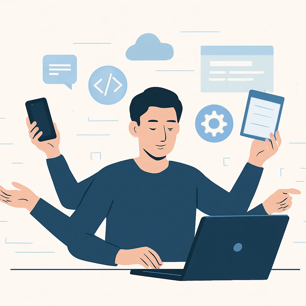 Developer demonstrating mental resilience, managing stress in a busy tech environment