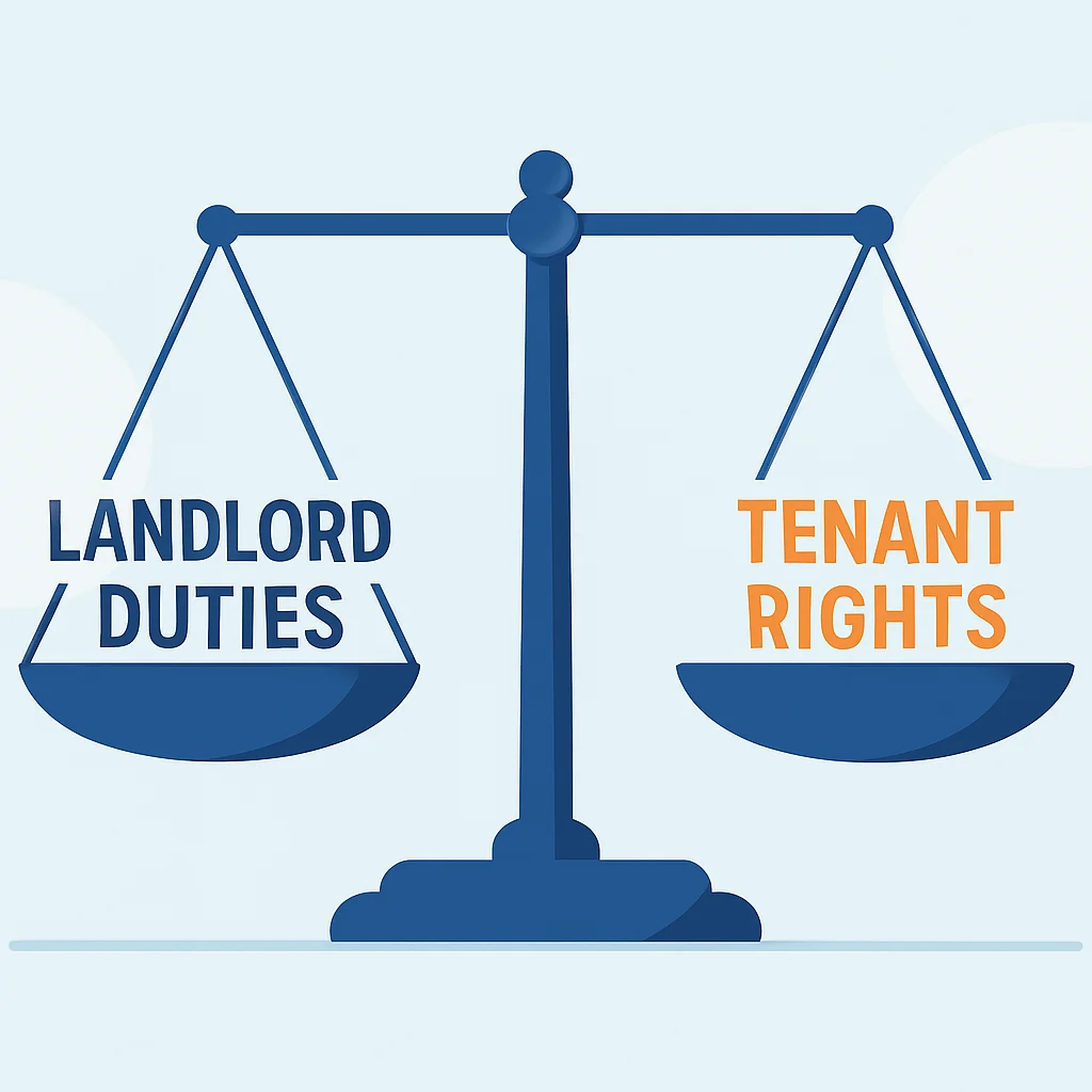 Balanced scale depicting landlord and tenant responsibilities