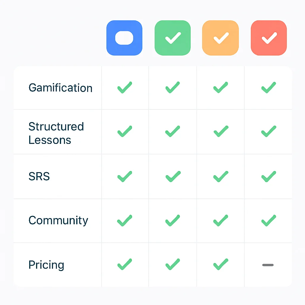 Feature comparison of language learning apps