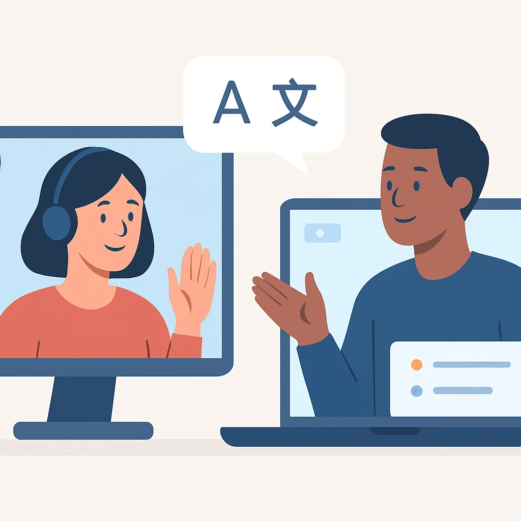 Language exchange partners on video call