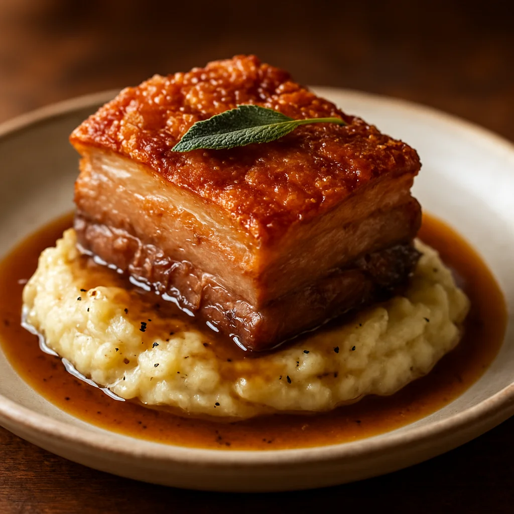 Gourmet slow-cooked pork belly dish