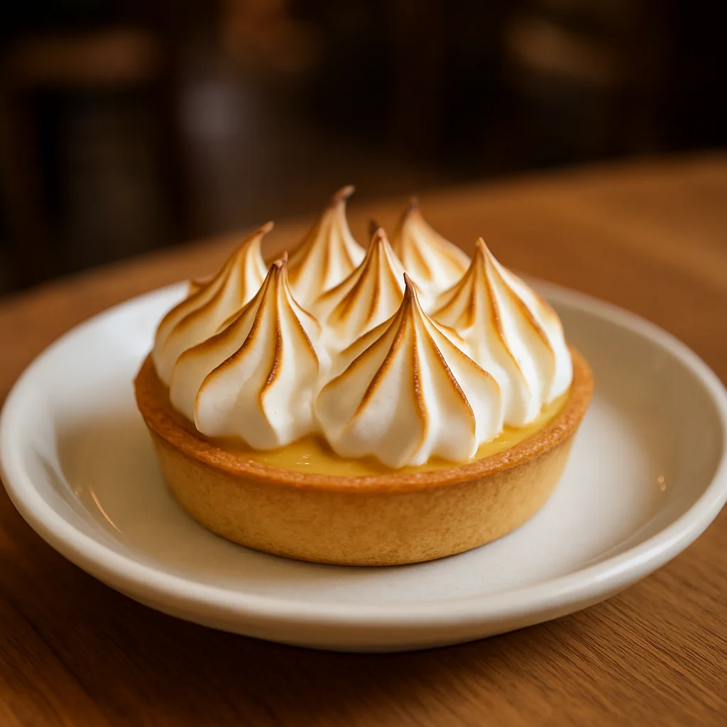 Citroen-meringue taartje met geflambeerde meringue