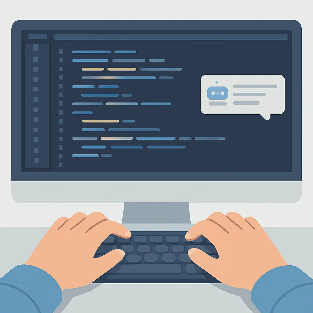 Developer typing code with integrated AI assistance