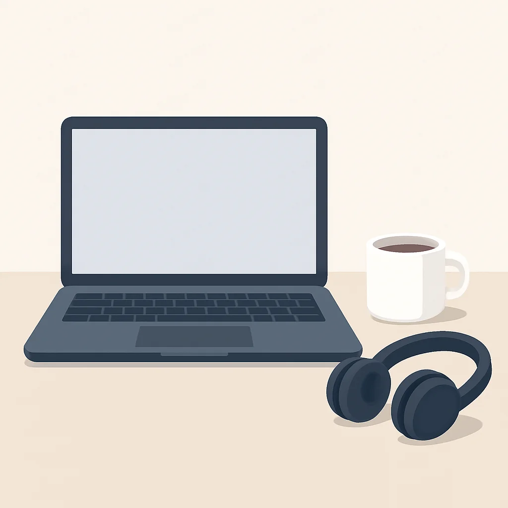 Minimalist desk setup with noise-cancelling headphones for focus