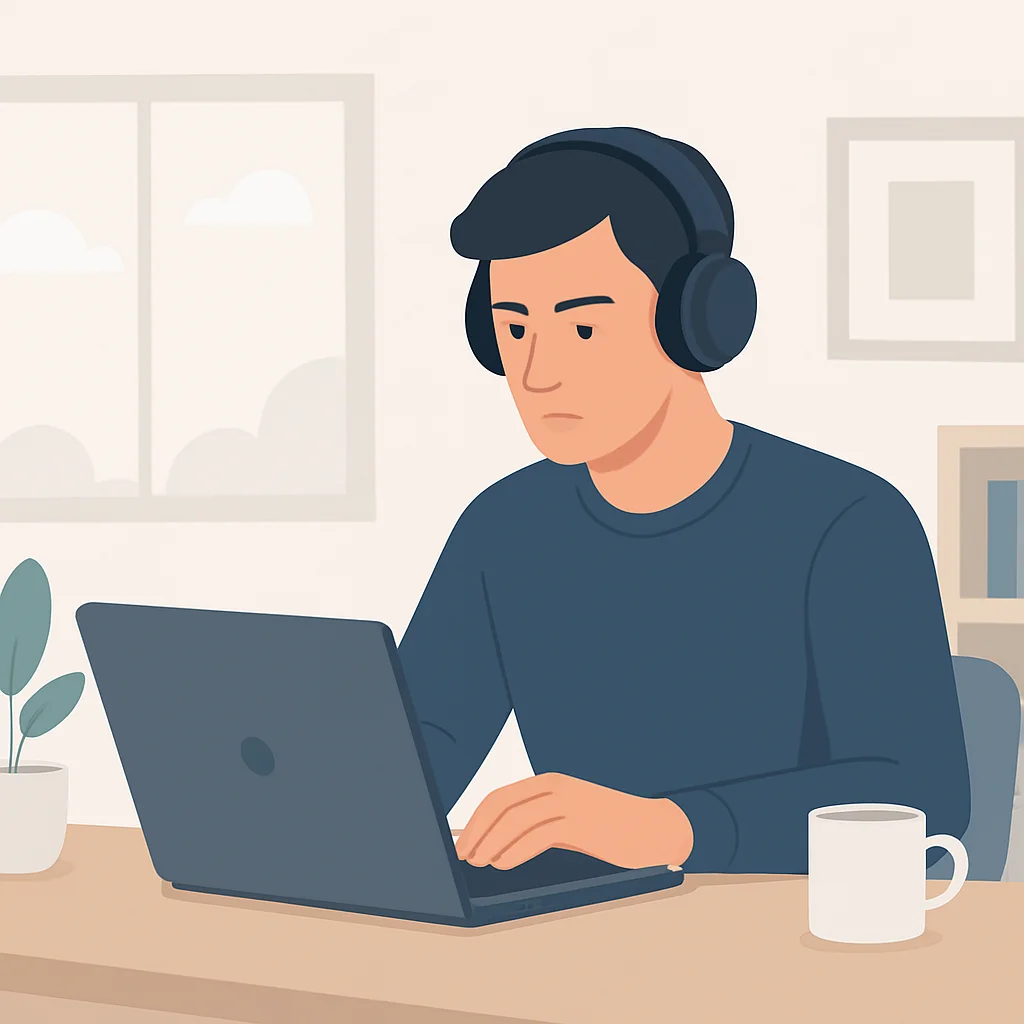 Focused developer coding with noise-cancelling headphones