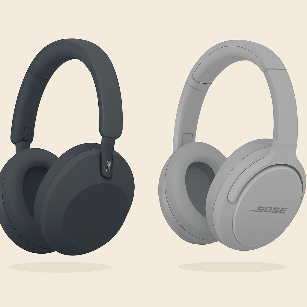 Design comparison of Sony WH-1000XM5 and Bose QuietComfort Ultra headphones