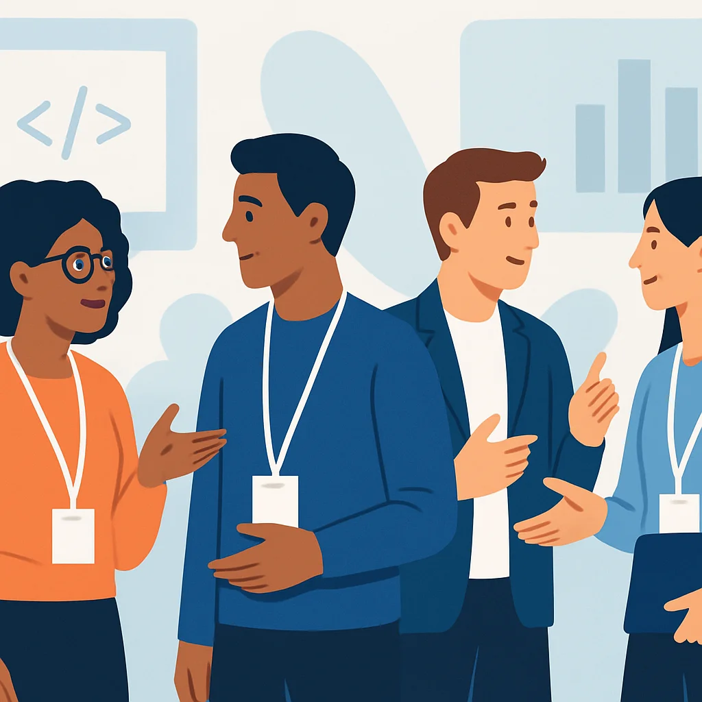 Developers networking at a tech conference