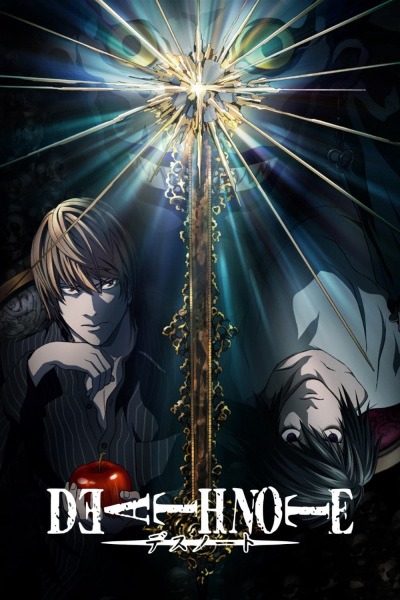 Een dramatische scène uit Death Note met Light Yagami en Ryuk, die de psychologische intensiteit van de serie benadrukt.