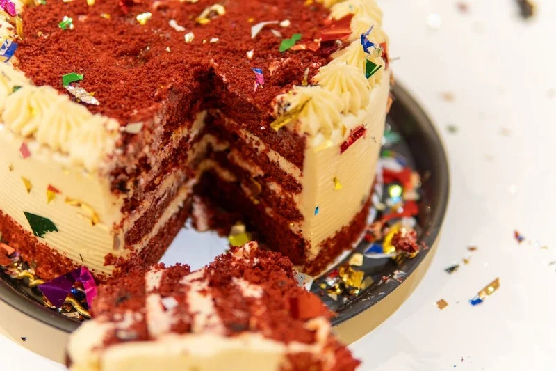 Delicious vegan gluten-free red velvet cake slice