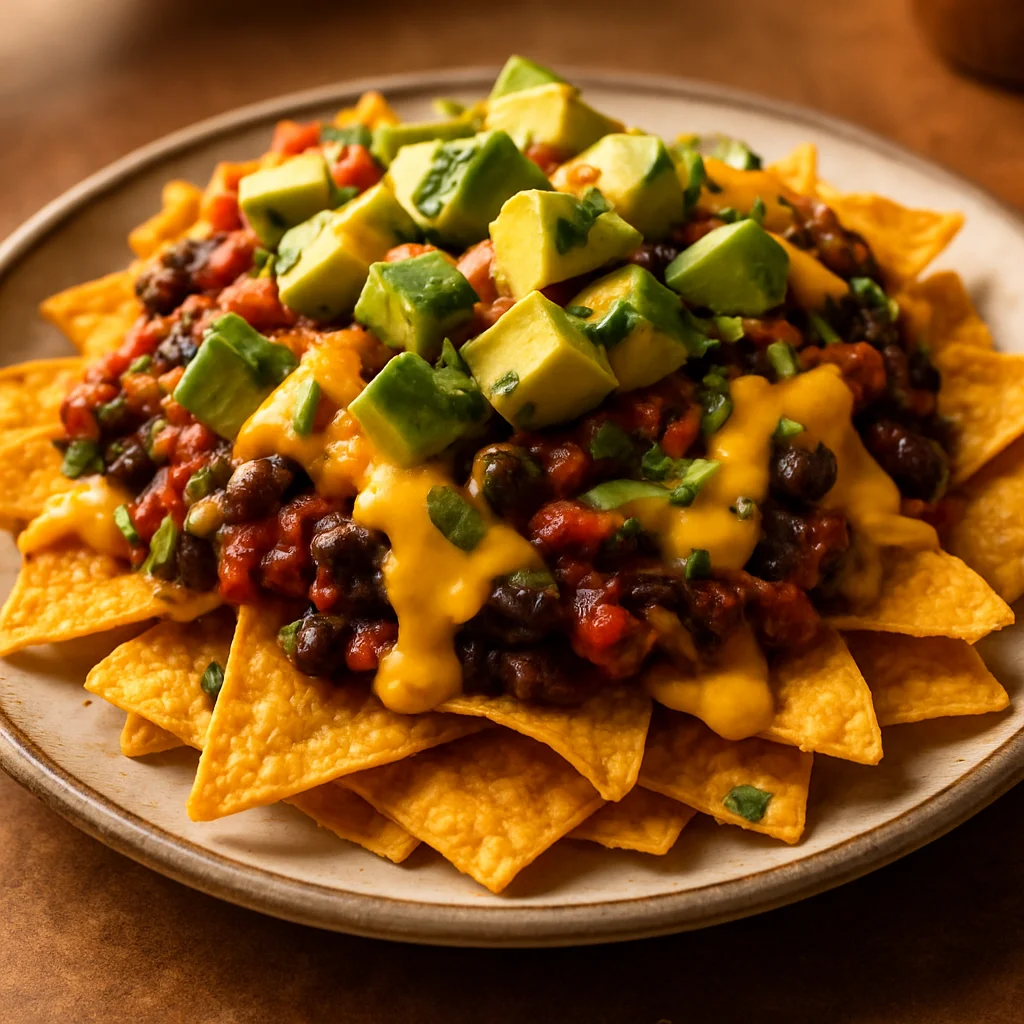 Colorful vegan nachos bowl