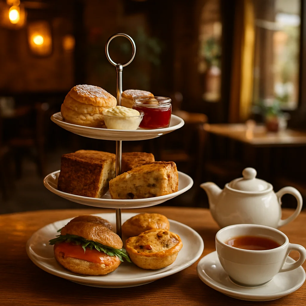 Knus interieur van De Stadstuin met een rustieke high tea opstelling
