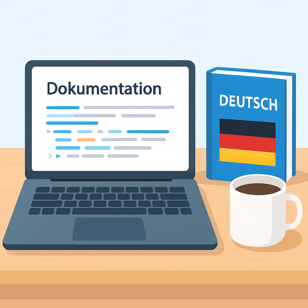 Developer reading German programming documentation