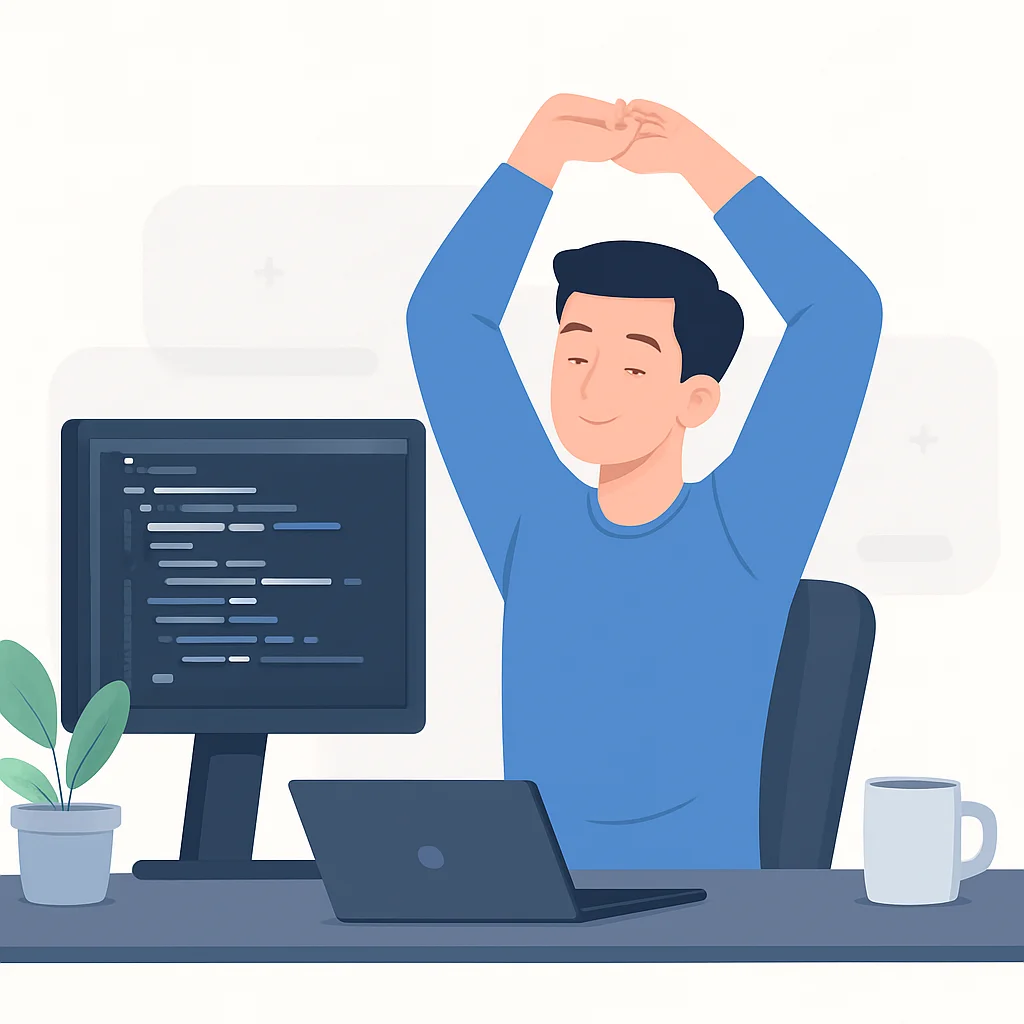 Developer taking a quick stretching break at desk