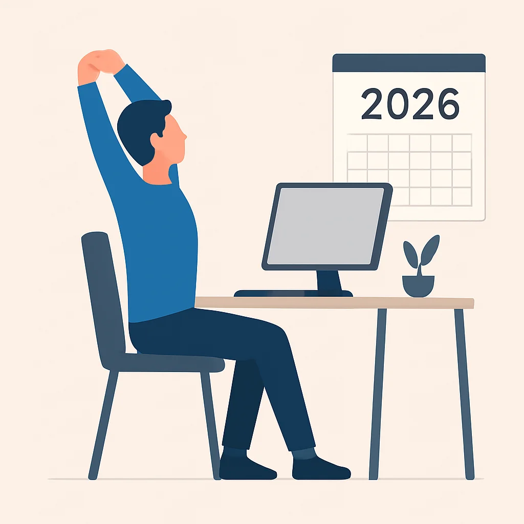 Stylized graphic of healthy developer at desk 2026