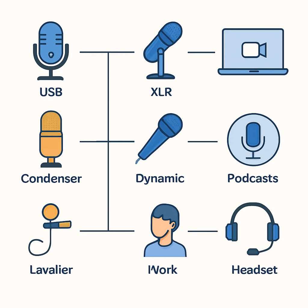 Diagram van microfoontypen en hun gebruiksscenario's voor developers