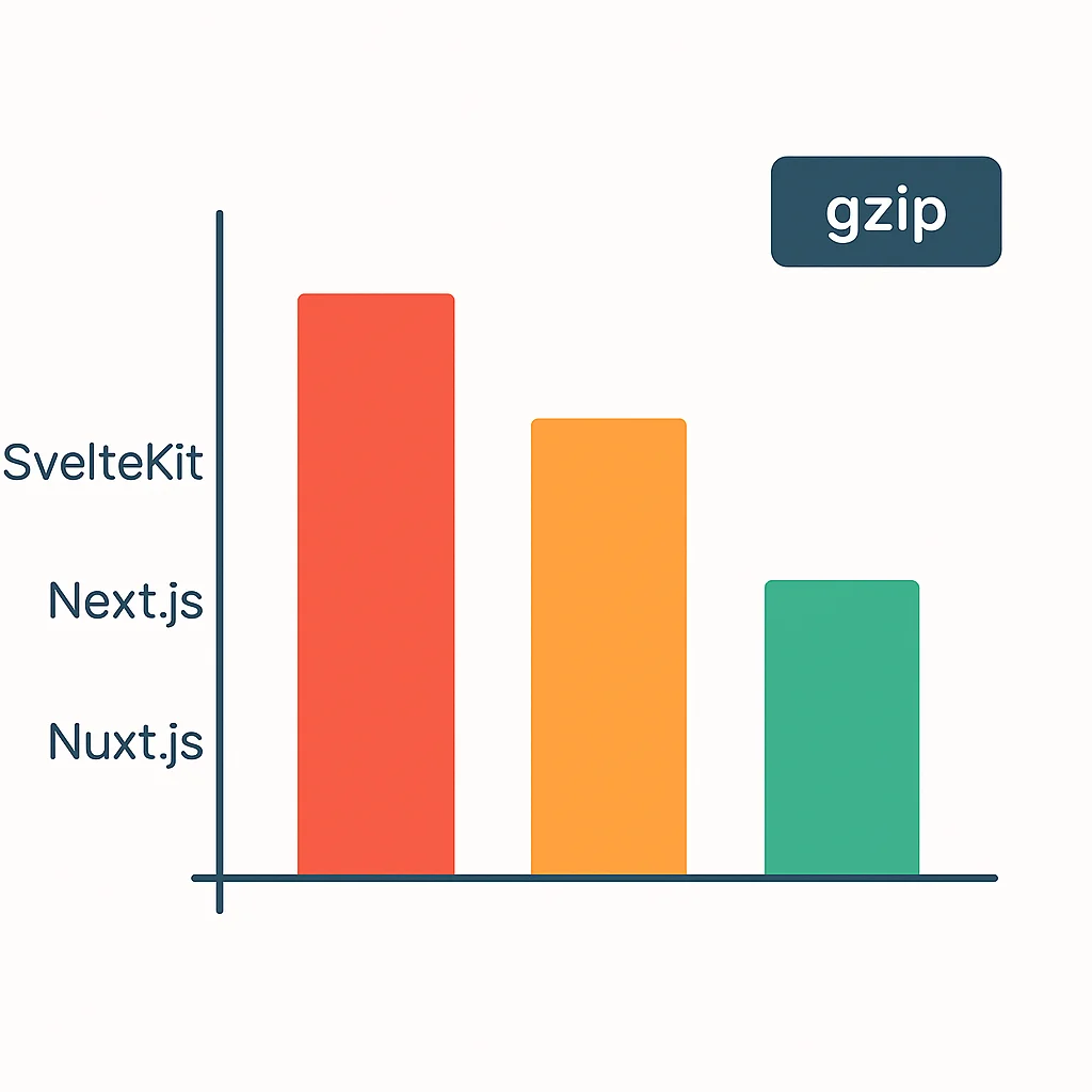 Gzip bundle size comparison of SvelteKit, Next.js, and Nuxt.js