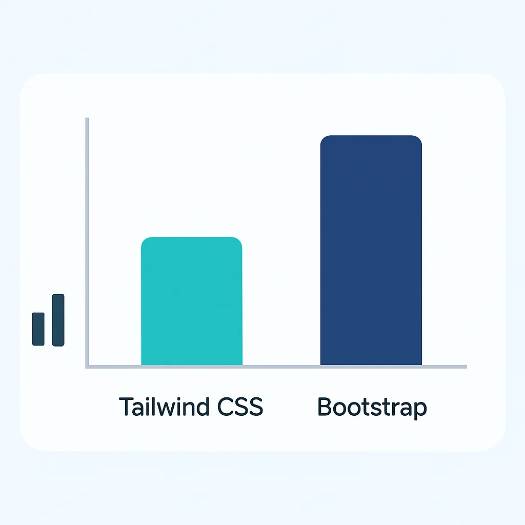 CSS bundle size comparison chart for Tailwind vs Bootstrap