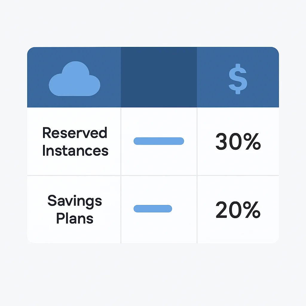 Cloud provider cost savings comparison table for RIs and SPs