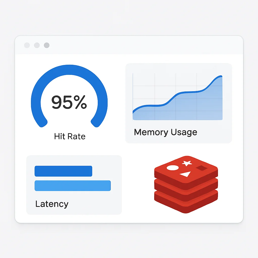 Redis monitoring dashboard showing key performance indicators