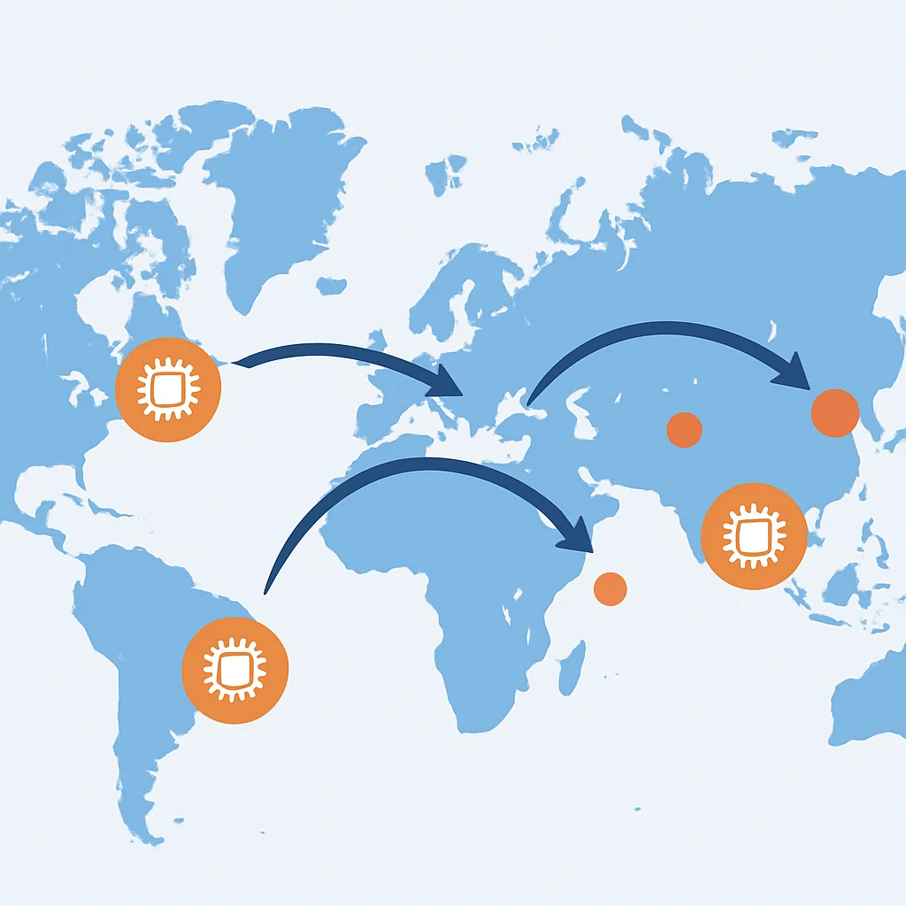 Global semiconductor supply chain map with geopolitical hotspots
