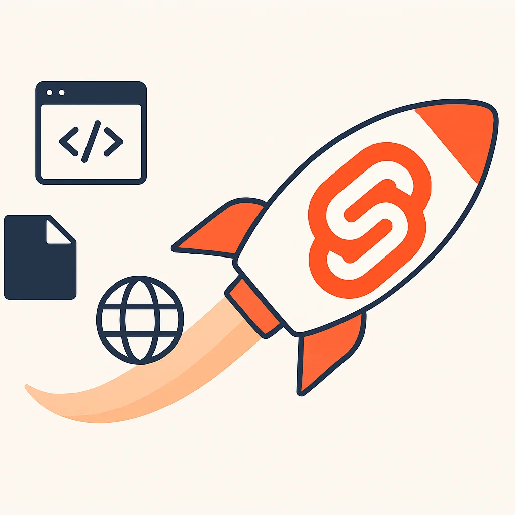 SvelteKit rocket flying past traditional web icons