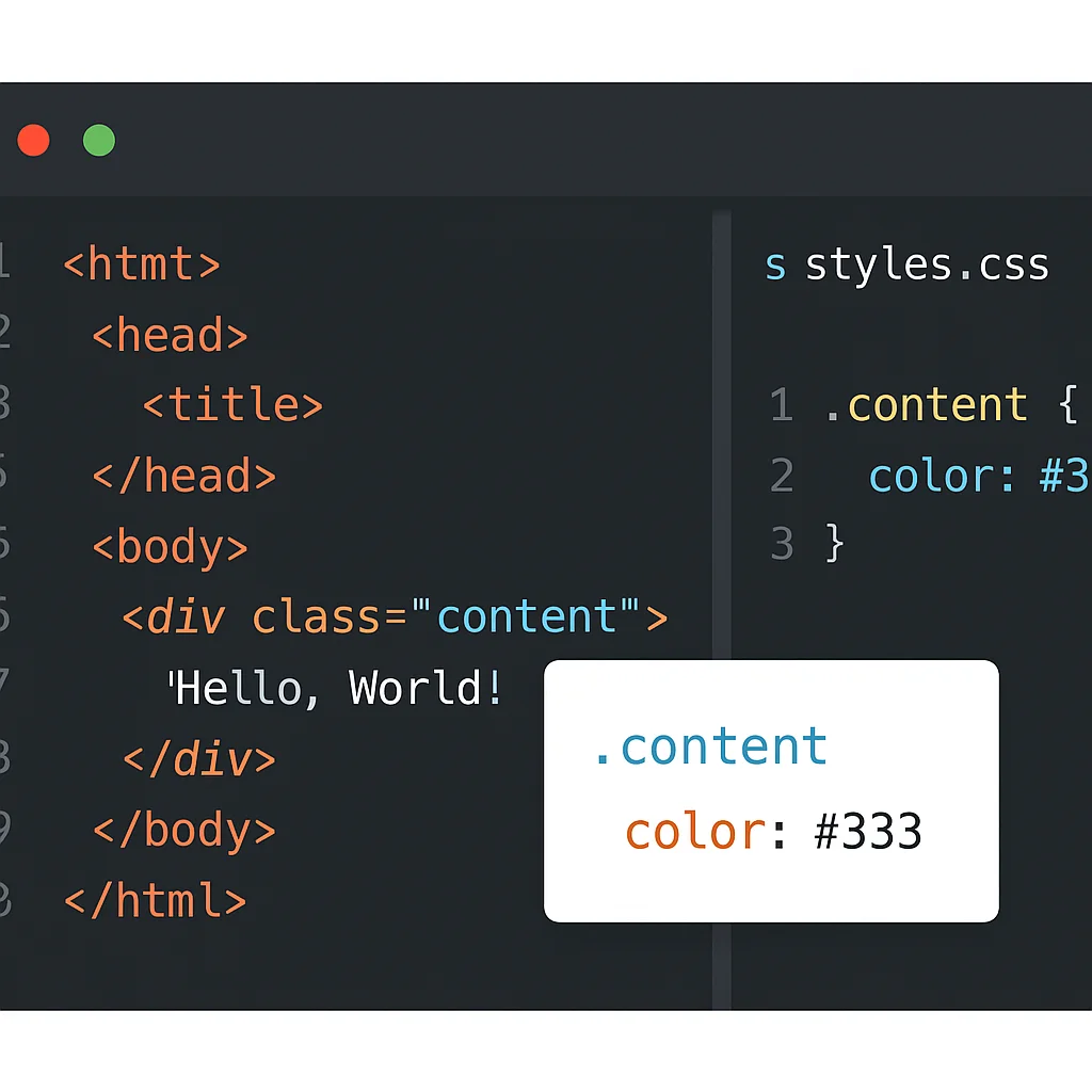 CSS Peek in action, showing CSS definition from HTML