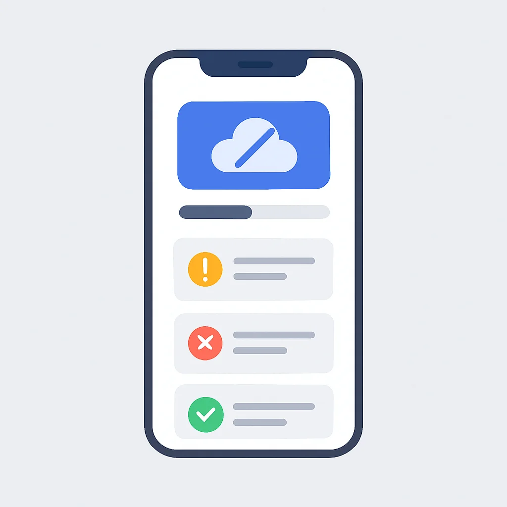 Mobile app UI with offline mode indicators