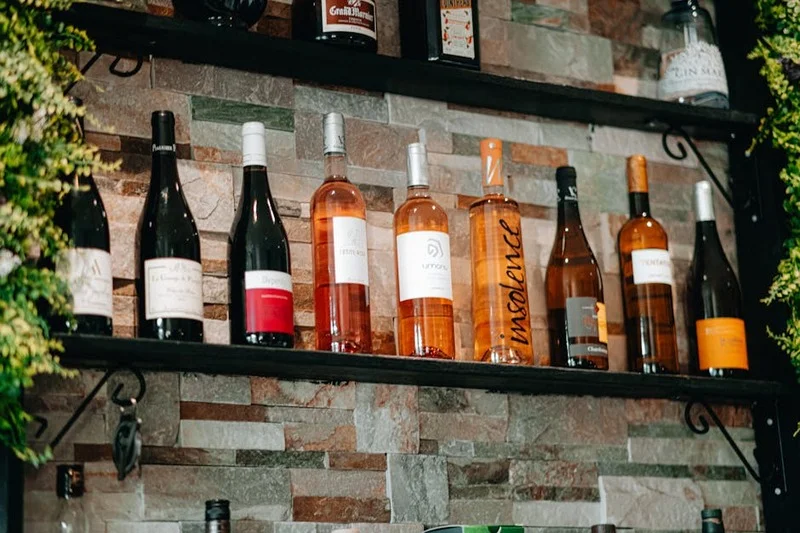 French wine bottles in restaurant