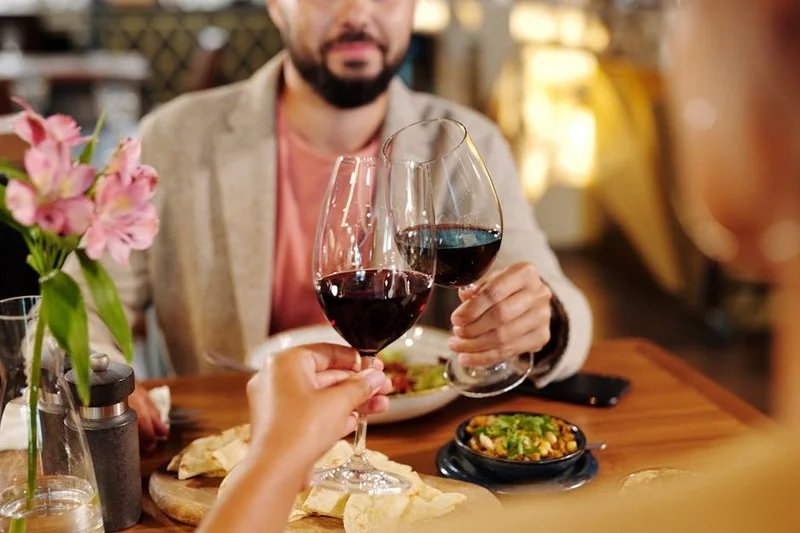 Couple enjoying French dinner
