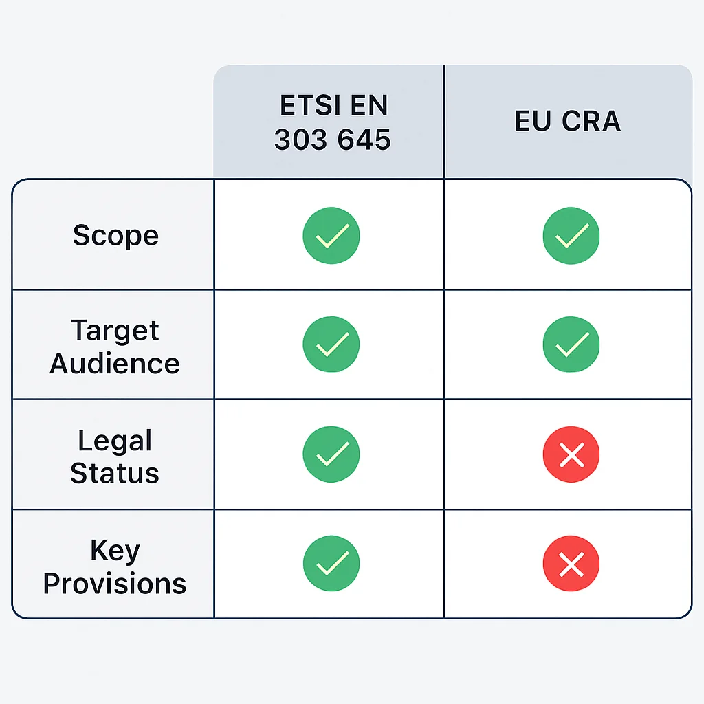 ETSI EN 303 645 versus EU Cyber Resilience Act comparison