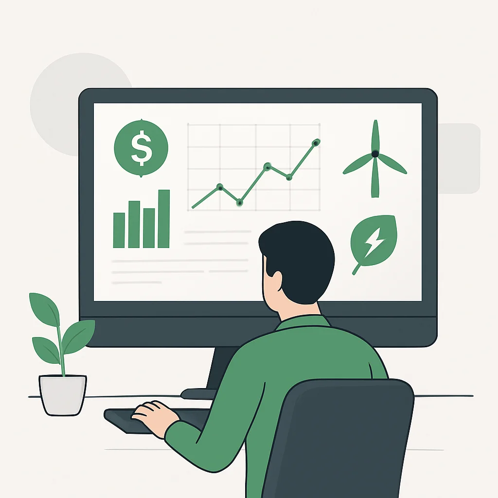 Developer reviewing sustainable investment charts