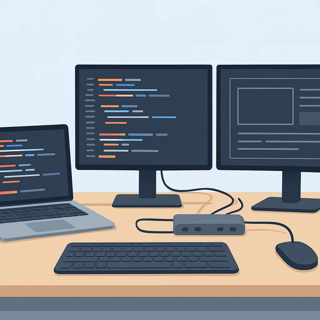 Developer desk setup with USB-C docking station