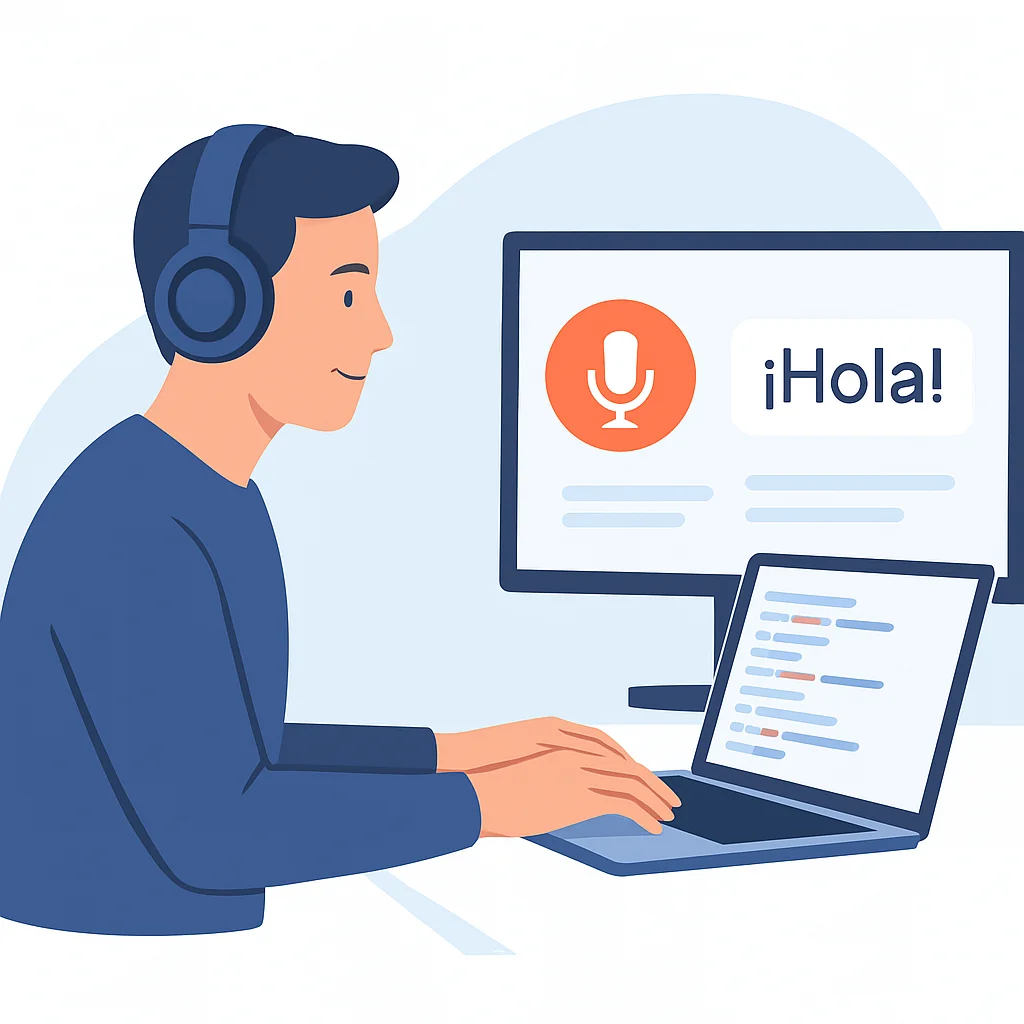 Developer practicing language immersion while coding