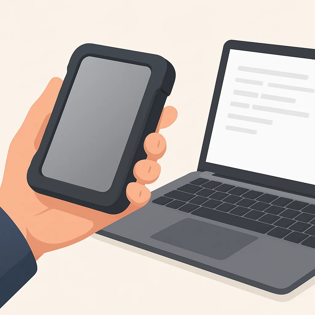 Modern external SSD design with aluminum and rubber for durability