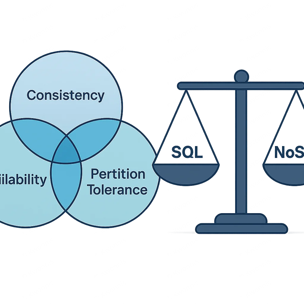 CAP Theorem visualization showing SQL and NoSQL trade-offs
