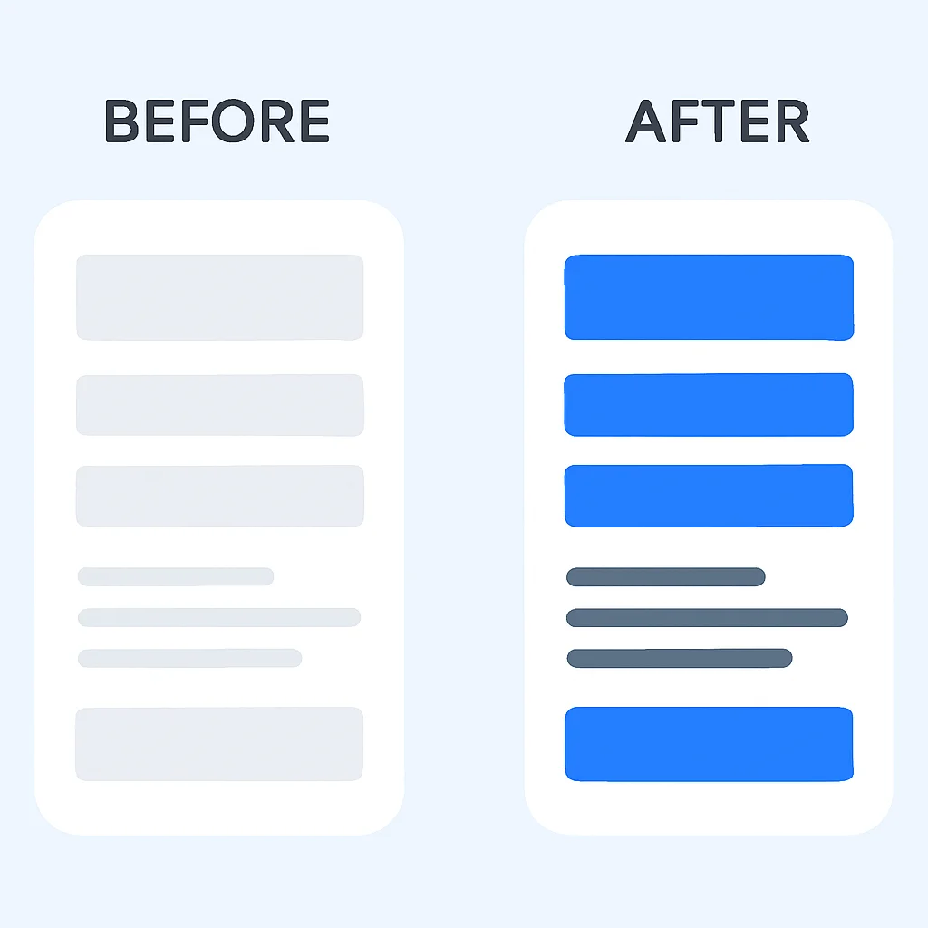 UI redesign for improved accessibility, before and after comparison