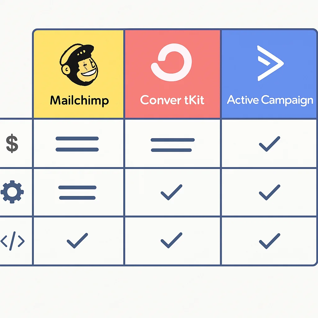 Email marketing platform comparison table for developers