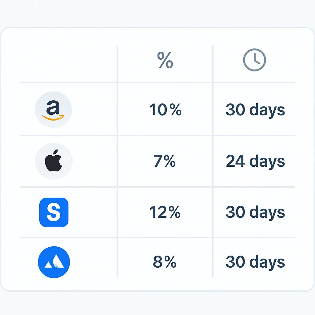 Table comparing affiliate programs for developers