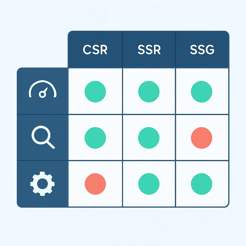 Web rendering strategies comparison table