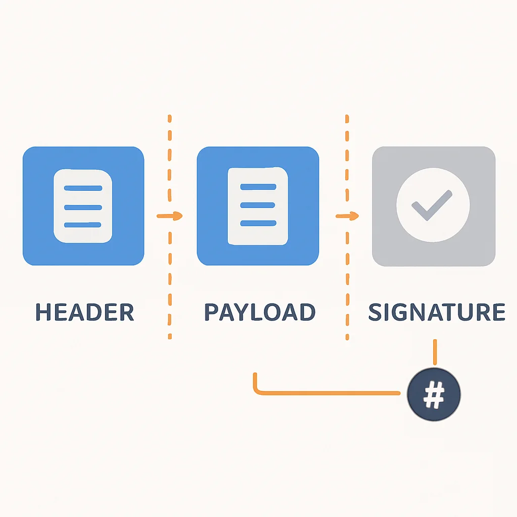 JWT structure diagram with header, payload, and signature components