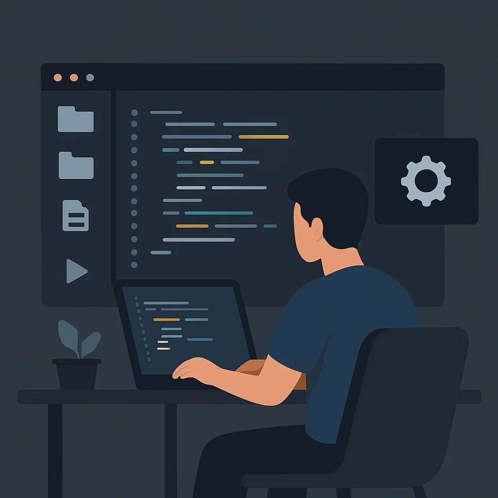 VS Code developer workspace with custom theme and file icons