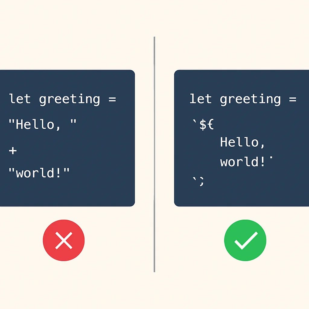 Vergelijking van string concatenatie en template literals